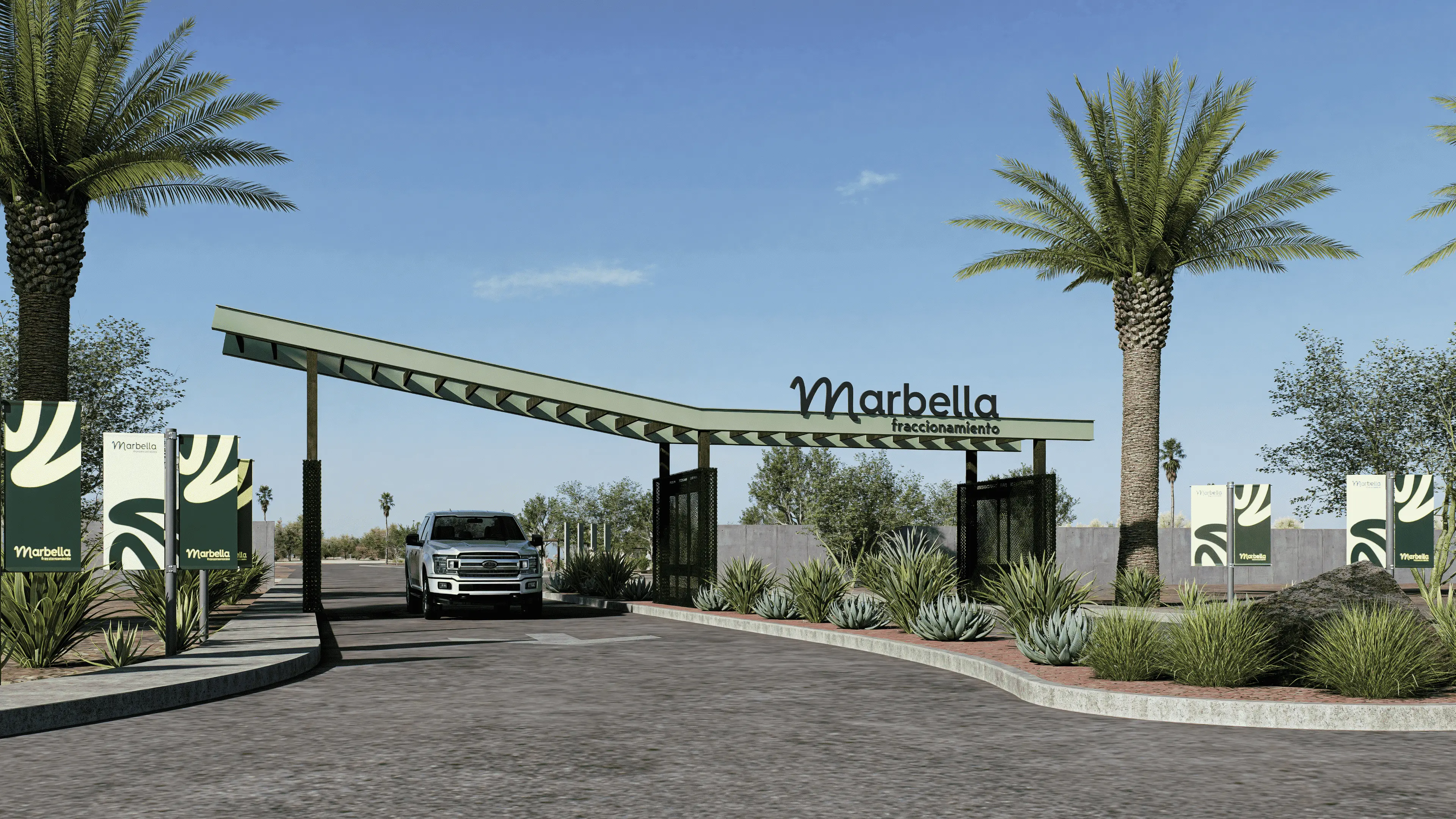 Acceso principal del fraccionamiento Marbella